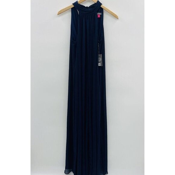 Vince Camuto Womens Size XS Chiffon Tie-Back Halter Jumpsuit in Navy Blue $119 - Picture 2 of 9